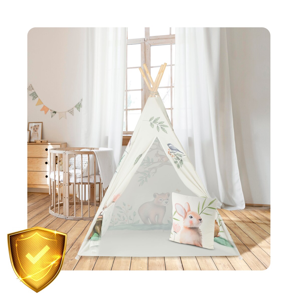 Tipi namiot dla dzieci teepee wigwam poduszka stabilizator leśne zwierzątka Nukido