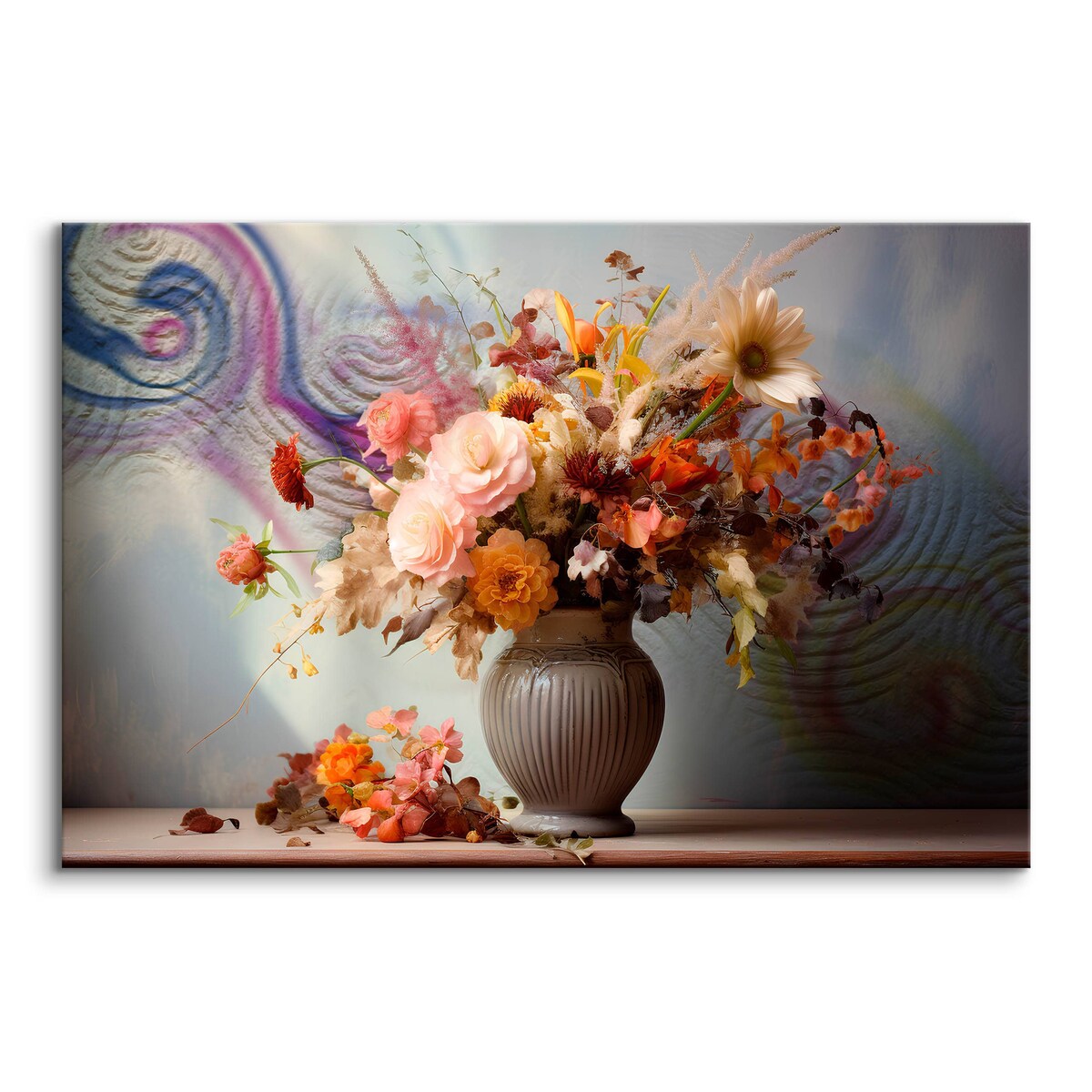 Obraz Do Salonu Suszone Kwiaty Bukiet Martwa Natura Abstrakcja Beton 70x50cm