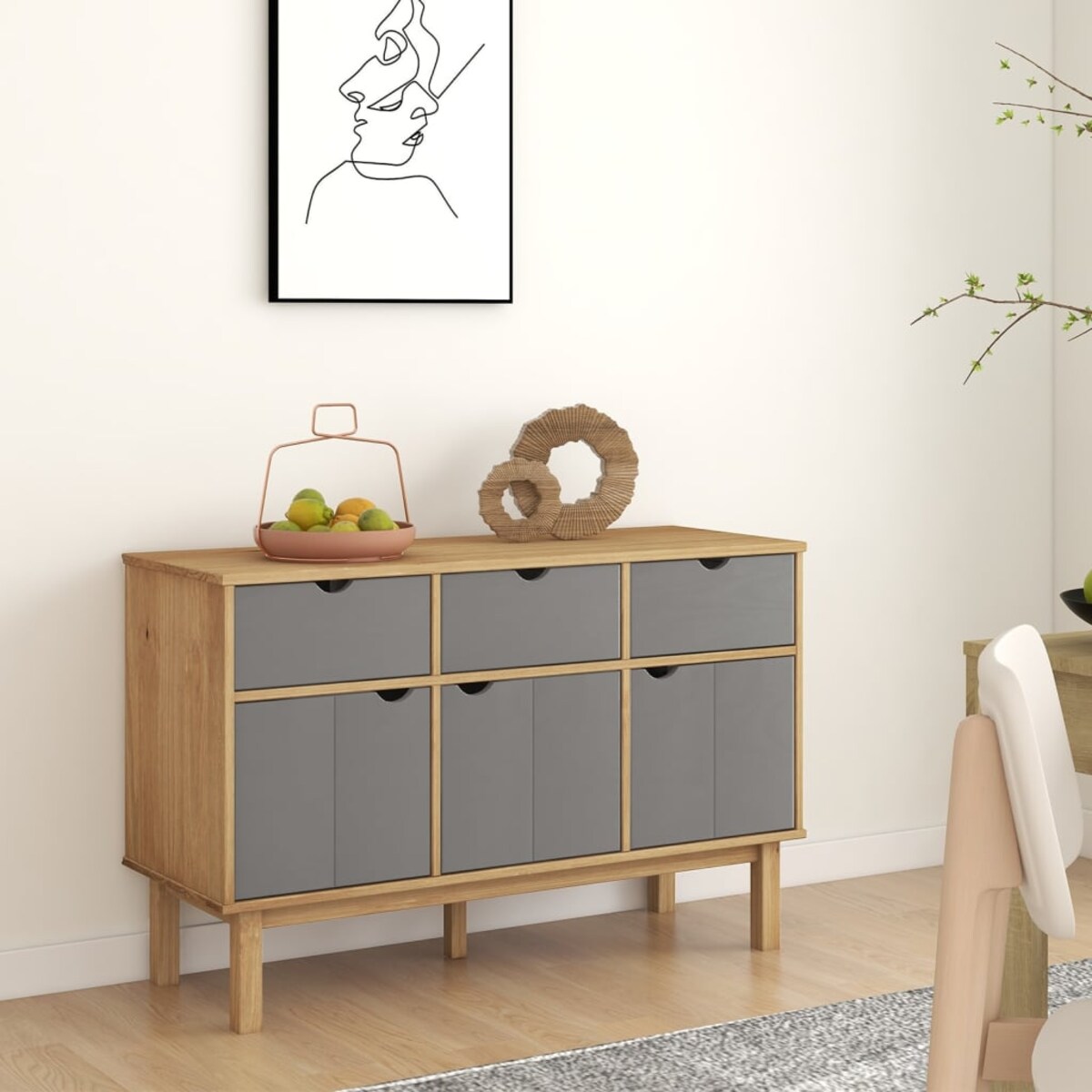 vidaXL Szafka OTTA, brązowo-szara, 114x43x73,5 cm, lita sosna
