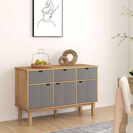 vidaXL Szafka OTTA, brązowo-szara, 114x43x73,5 cm, lita sosna