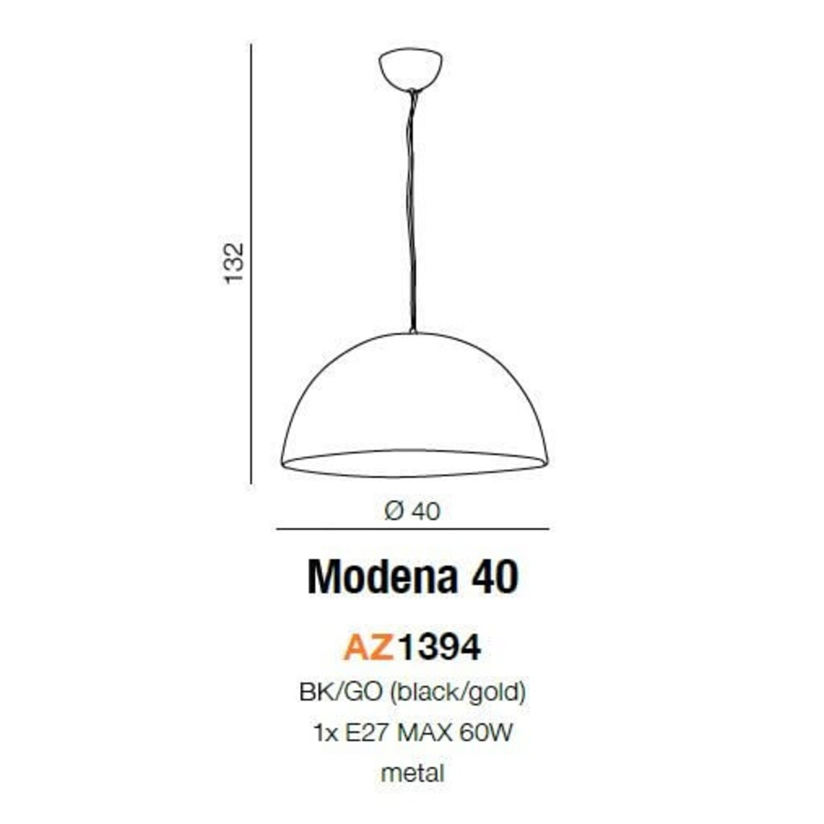 Metalowa lampa wisząca Modena loft kopuła czarna złota