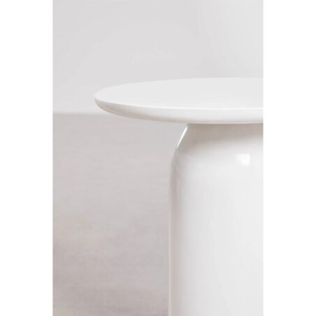 Stolik pomocniczy, Ø45 cm z cementu Layana, biały wysoki połysk