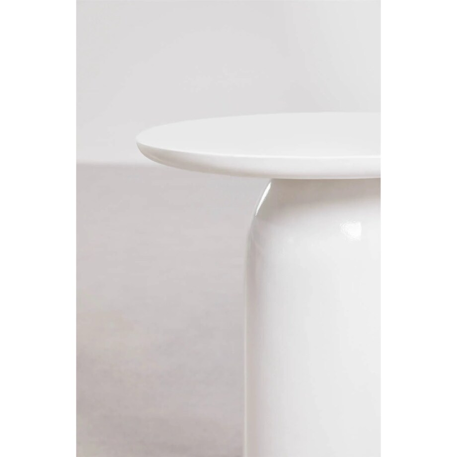 Stolik pomocniczy, Ø45 cm z cementu Layana, biały wysoki połysk