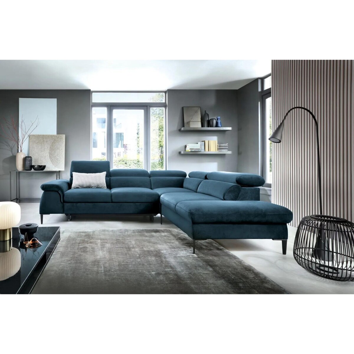 Narożnik z funkcją spania SIMON L granatowy prawy/lewy