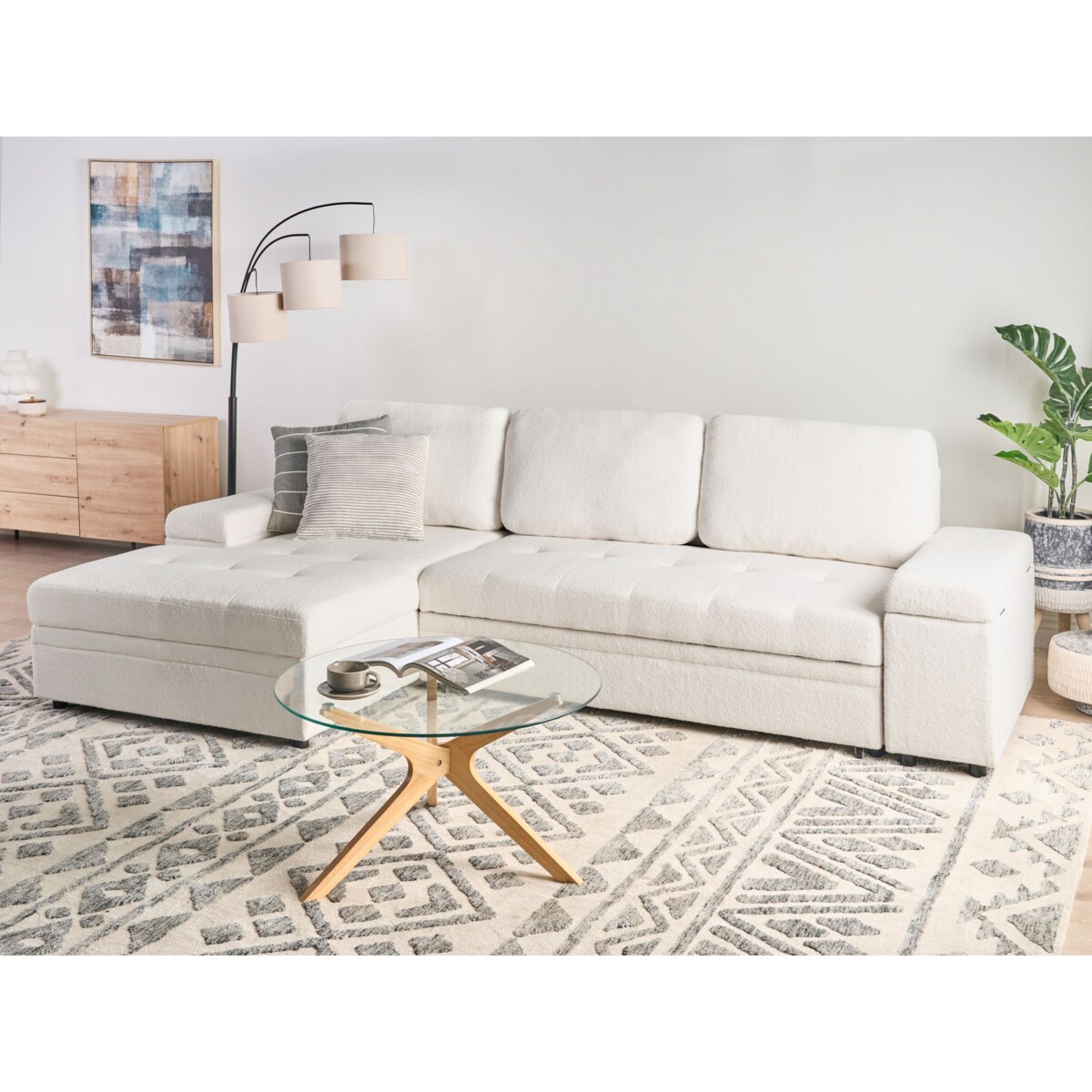 Sofa narożna prawostronna HRISEY Boucle Biały Prawostronny