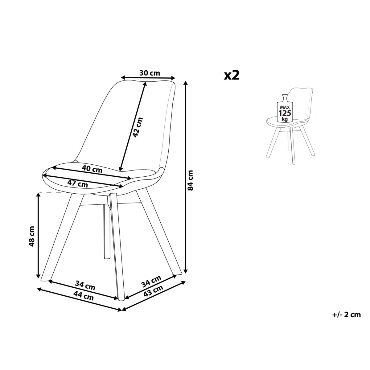 Zestaw 2 krzeseł do jadalni szary DAKOTA II