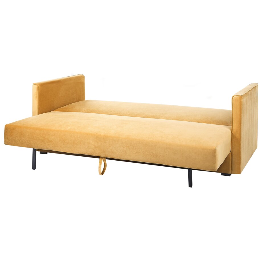 Sofa rozkładana welurowa żółta EKSJO