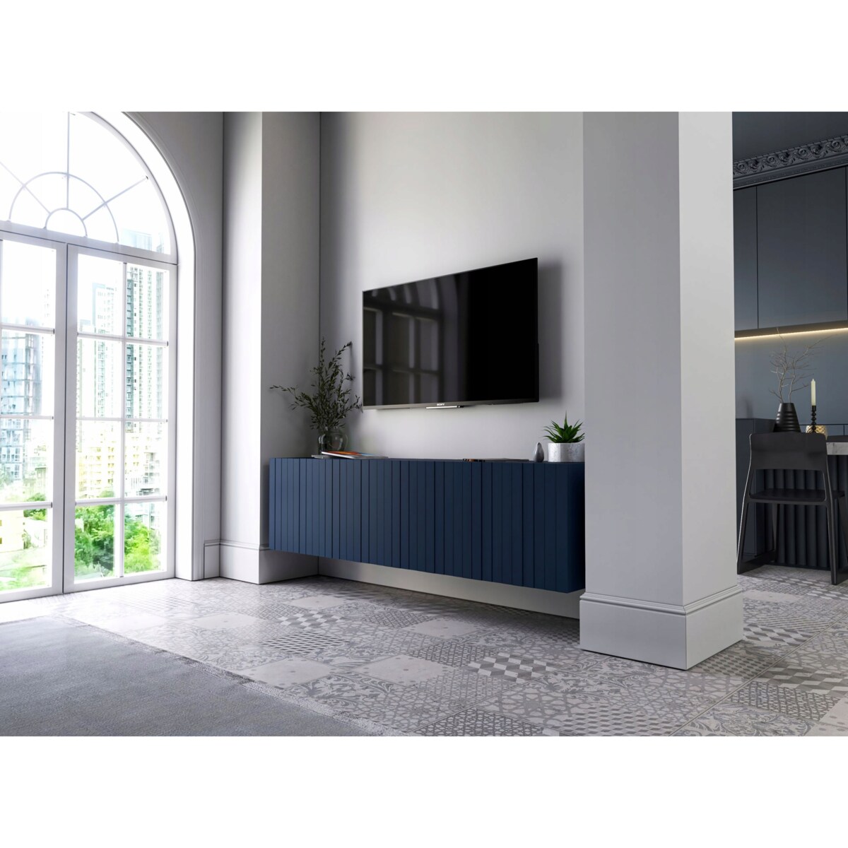 Wisząca Szafka RTV Glamour Komoda RTV Granatowy Mat 150 cm