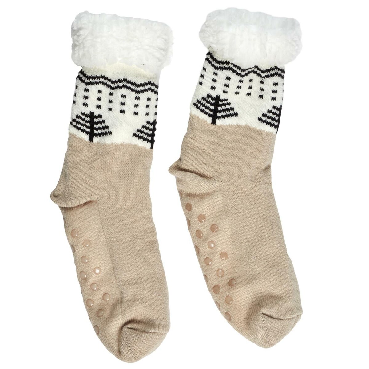 SKARPETY ZIMOWE sherpa ze wzorem rozmiar 39-42 beżowe