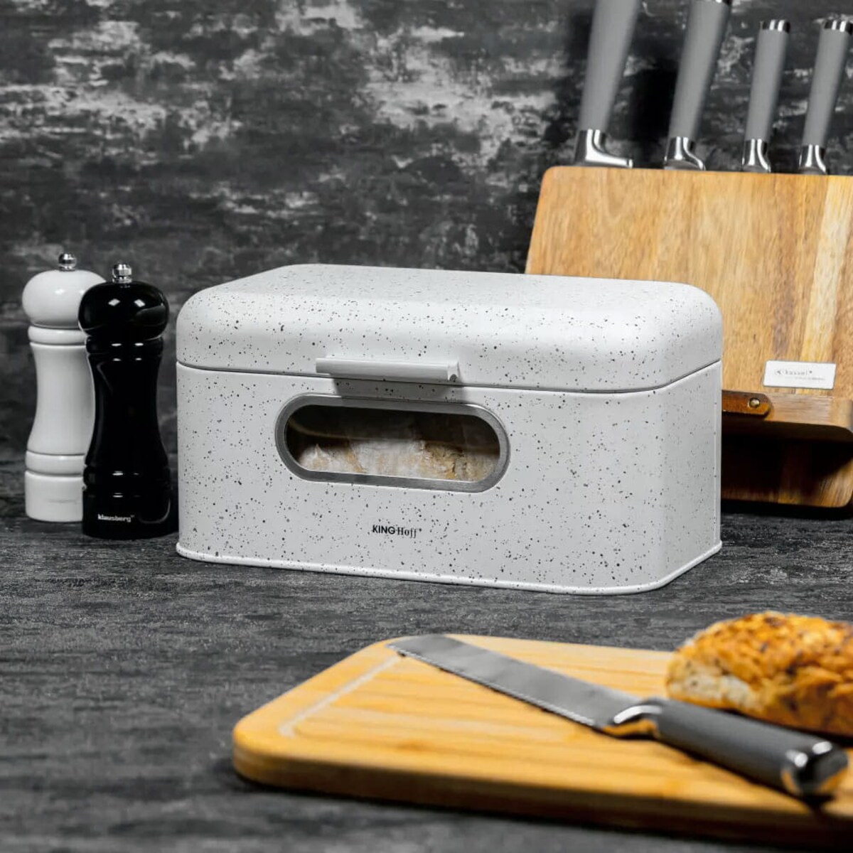 Chlebak stalowy marmurek biały KINGHOFF