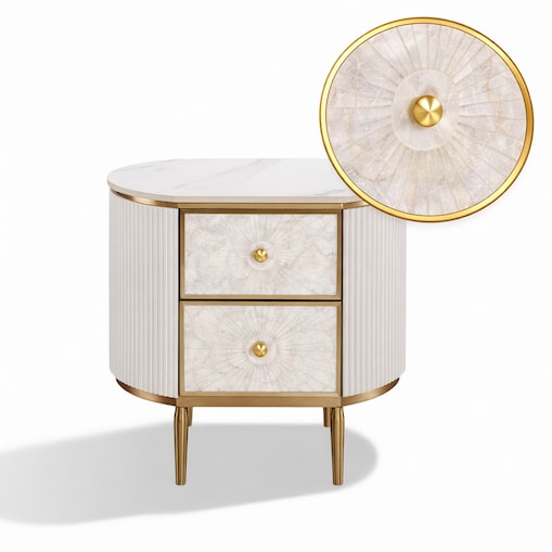 Szafka nocna glamour ecru ryflowana Champion 55x40x55