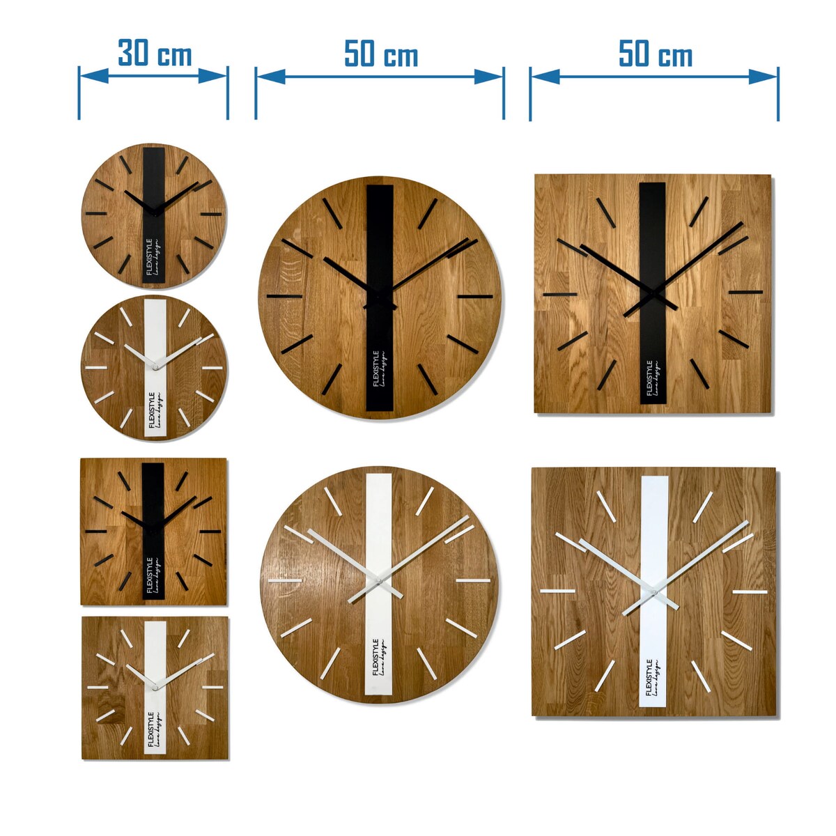 Drewniany zegar na ścianę Dąb Klasyk 50cm czarny SQ