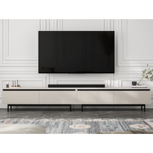 Nowoczesna Szafka RTV Glamour Komoda RTV Kaszmir Mat 280 cm czarne akcenty