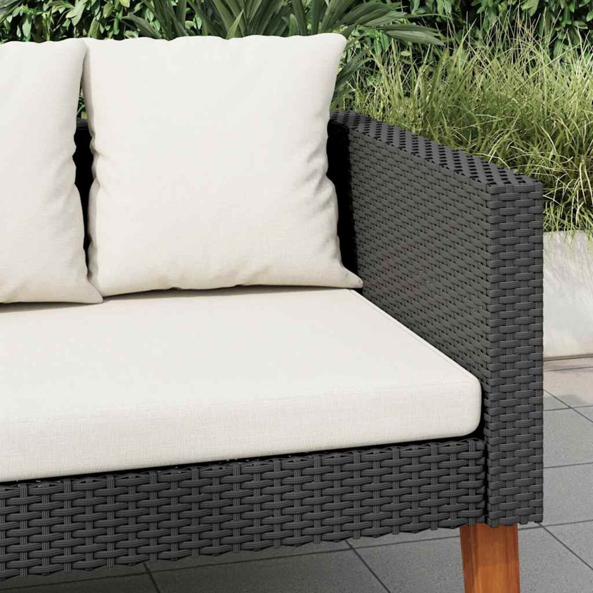 vidaXL 2-osobowa sofa ogrodowa z poduszkami, rattan PE, czarny