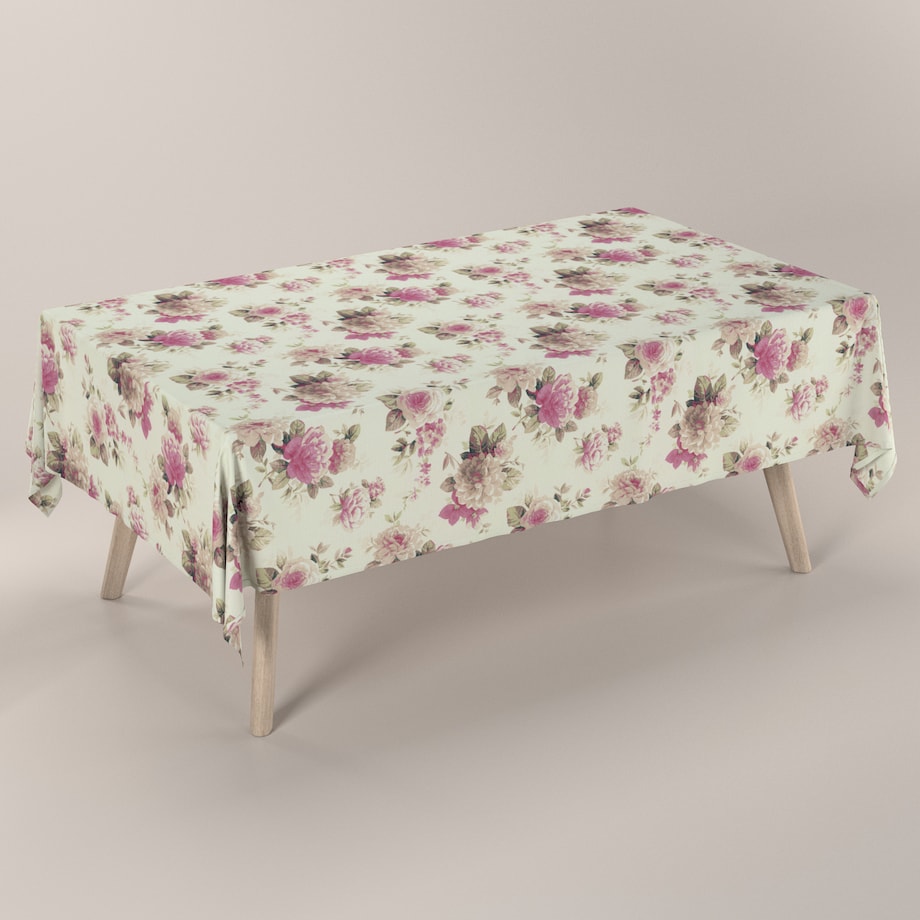 Obrus prostokątny 130 x 210 cm różowo-beżowe róże na kremowym tle