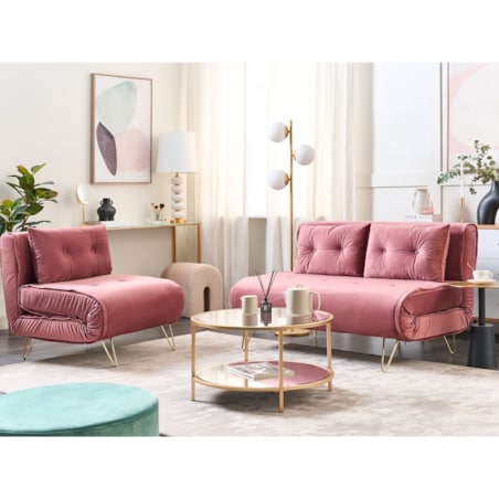 Sofa welurowa rozkładana 2-osobowa różowa VESTFOLD