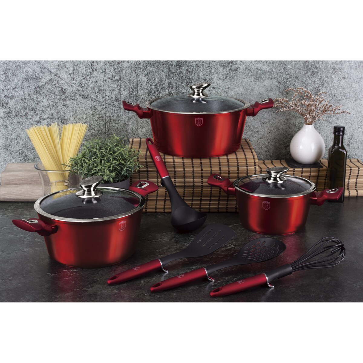 Komplet garnków 10 elementów BERLINGER HAUS Metallic Line Burgundy