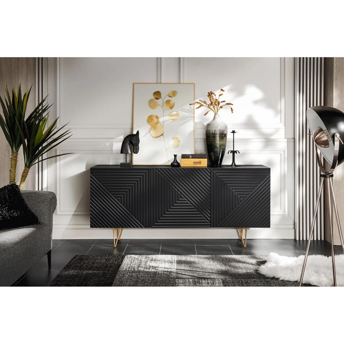 Komoda PYRAMID 160 czarny mat/złota