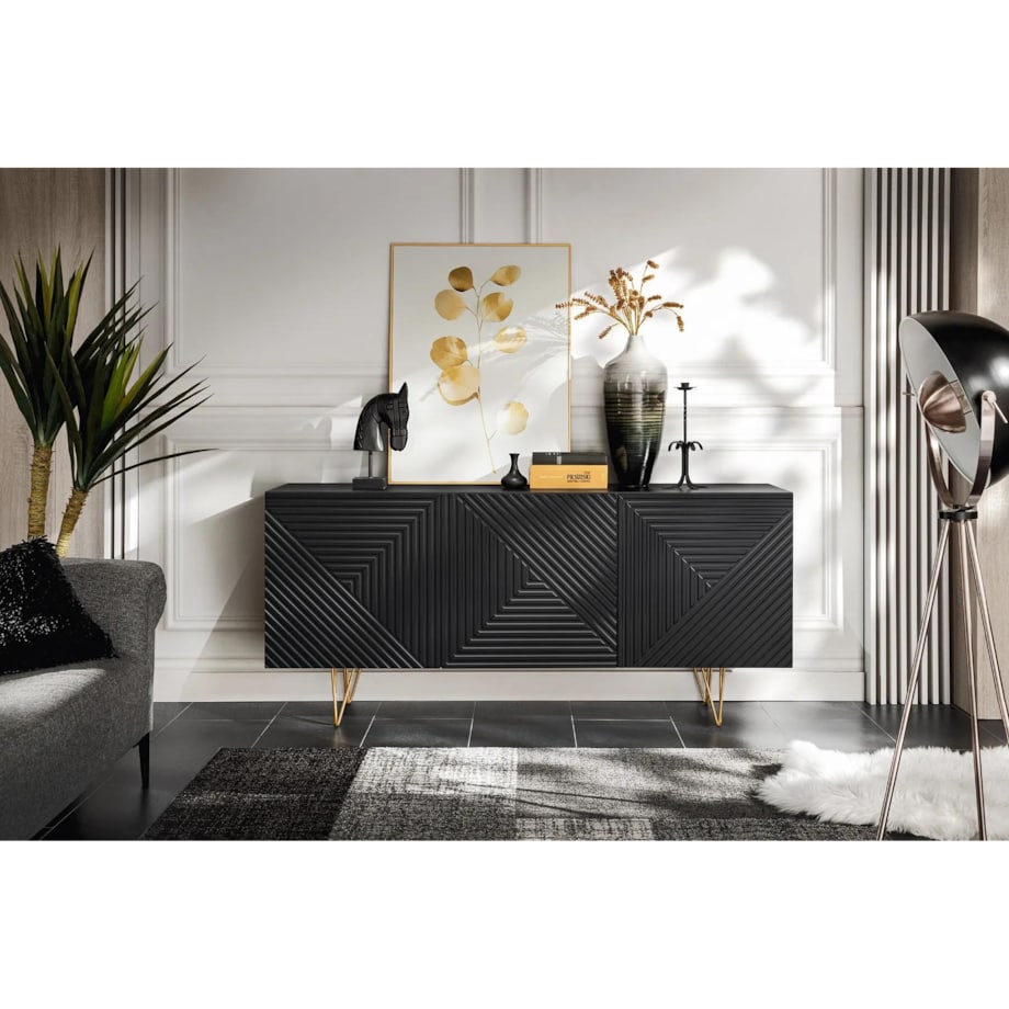 Komoda PYRAMID 160 czarny mat/złota