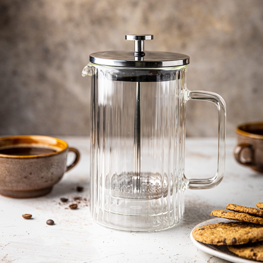 Zaparzacz do kawy herbaty szklany 600ml French Press srebrny KLAUSBERG