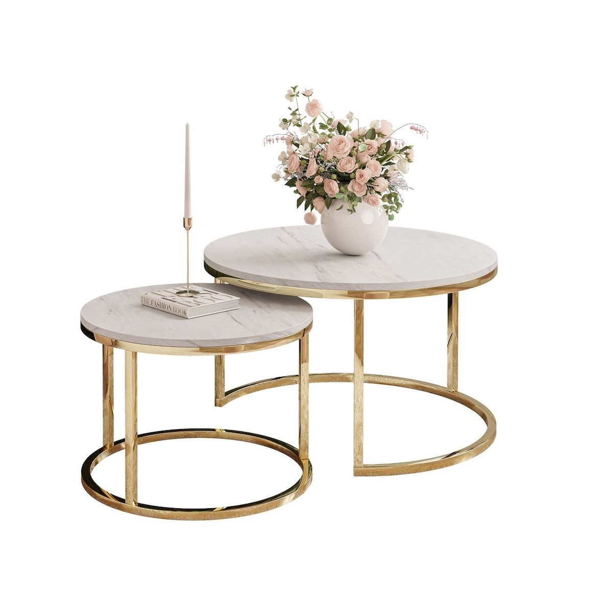 Ława okrągła CIRI 2w1 złoty chrom marmur levanto