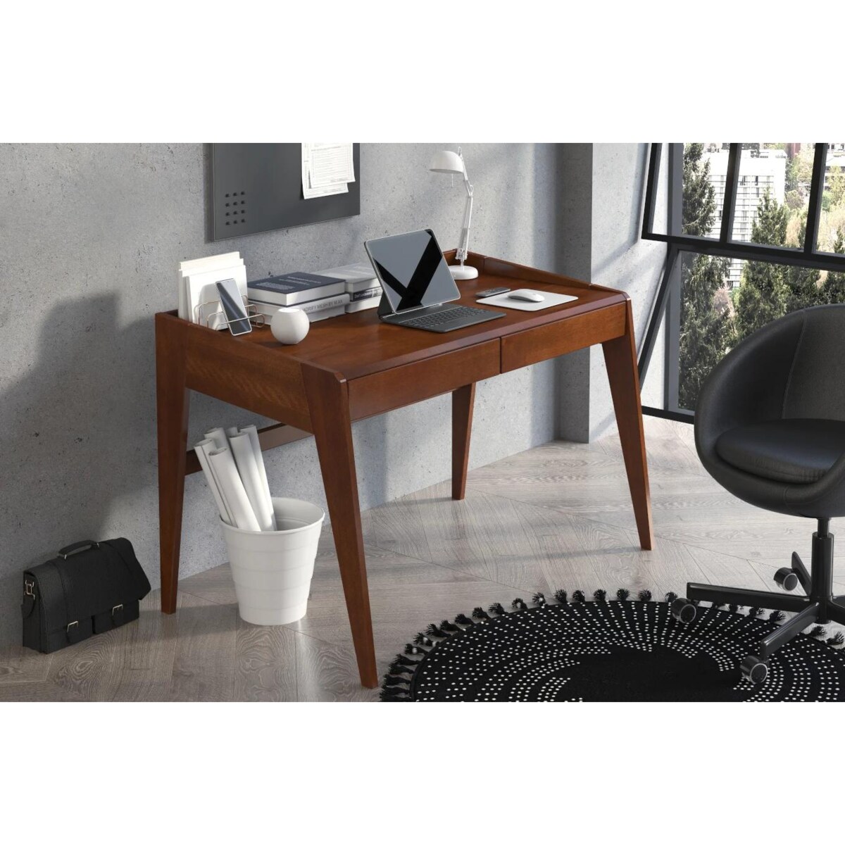 Drewniane bukowe biurko / toaletka z szufladami Visby LISA / kolor orzech