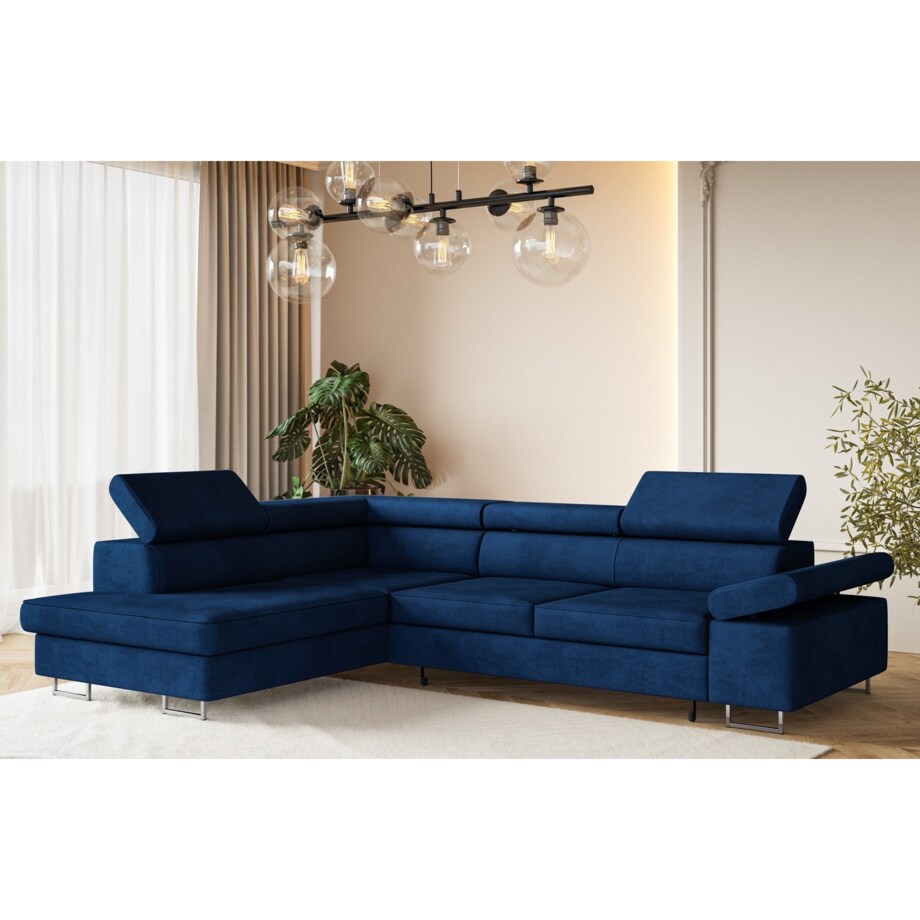 Narożnik ALEX z regulowanymi zagłówkami, lewostronny- granatowy