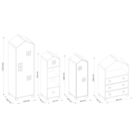 KONSIMO MIRUM Zestaw mebli w kształcie domku dla dziewczynki składający się z 4 elementów