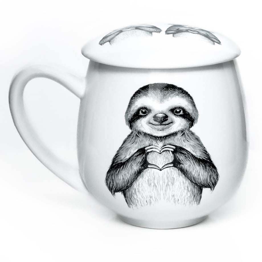 Kubek z zaparzaczem i pokrywką szop i leniwiec - idealny zestaw do parzenia herbaty, uroczy prezent dla mamy, taty, babci, dziadka