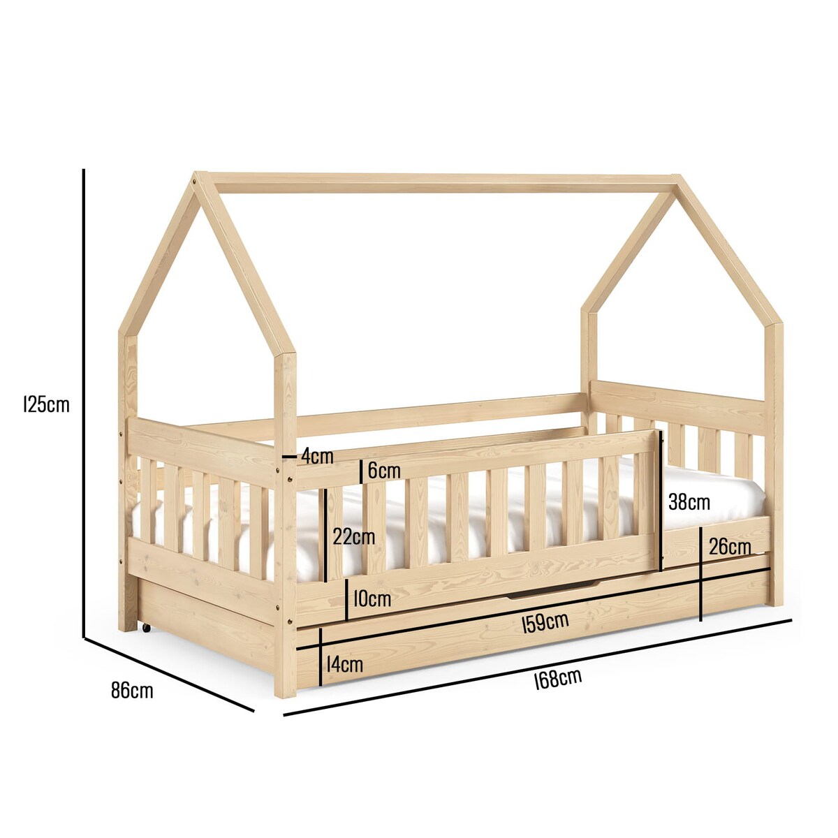 Łóżko dziecięce domek Mila sosna 80x160