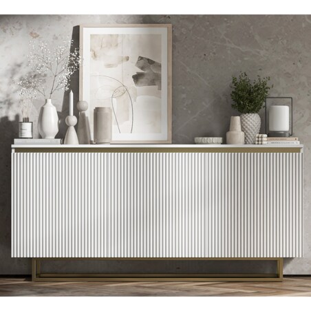 Komoda Glamour Szafka RTV Biały MAT ryflowane fronty złote akcenty 166,8 cm