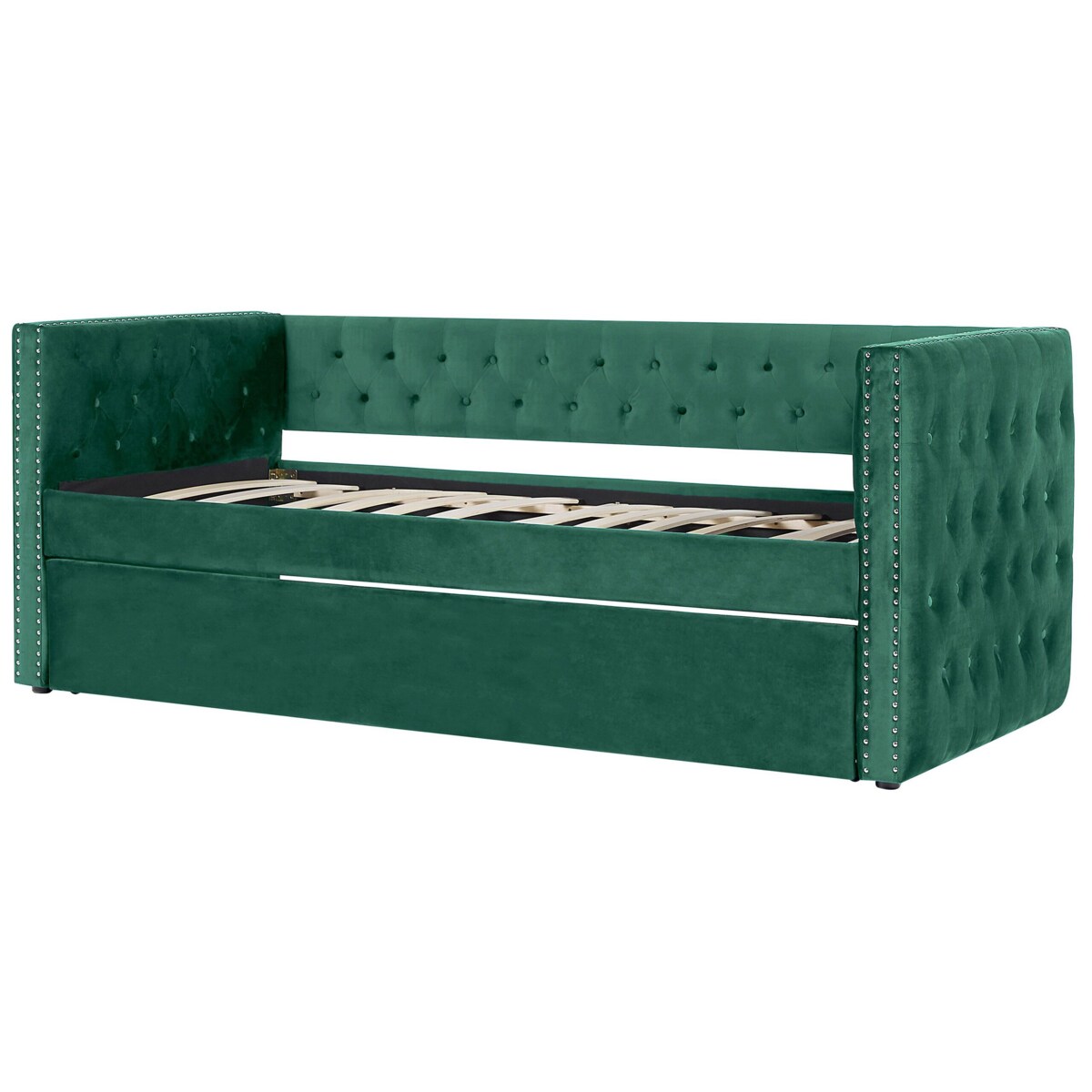 Łóżko wysuwane welurowe 90 x 200 cm zielone GASSIN