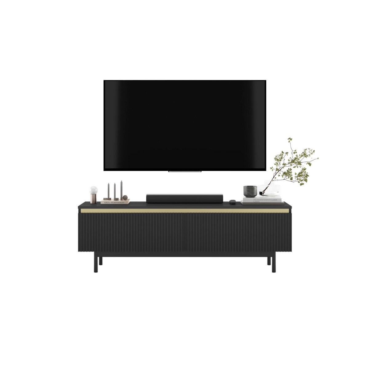 Nowoczesna Szafka RTV Komoda Glamour RTV Czarny Mat rama w kolorze czarnym 140 cm