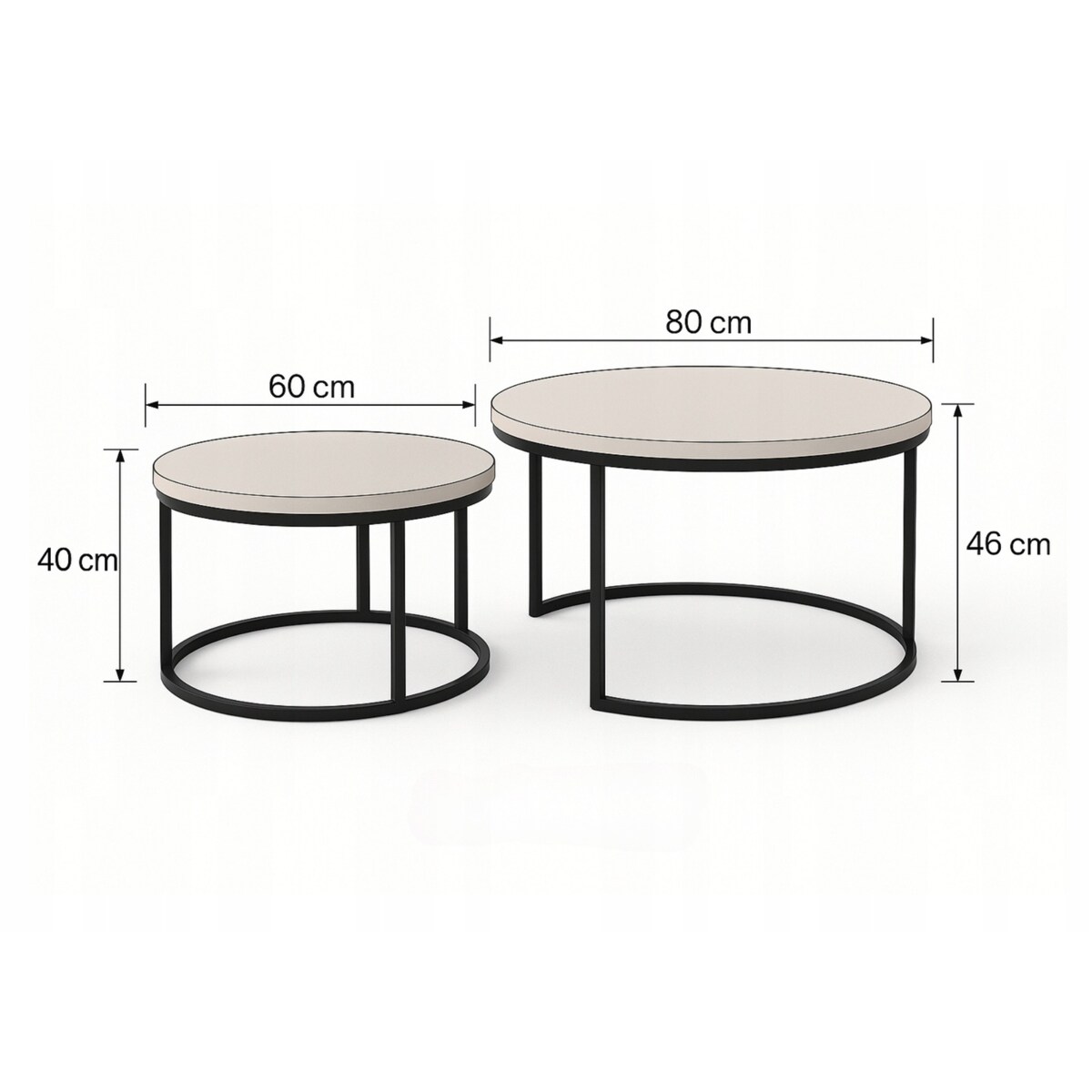 Zestaw 2 Stolików Kawowych Okrągłe LOFTOWE INDUSTRIAL Biały Czarny JODEŁKA