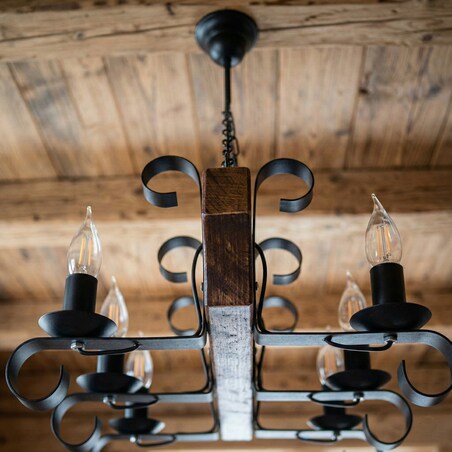 drewniana lampa wisząca 6 punktowa edylit retro