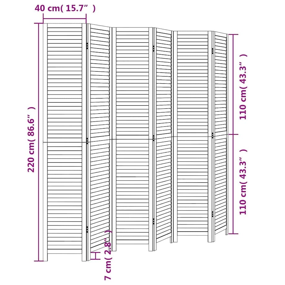 vidaXL Parawan pokojowy, 6-panelowy, biały, lite drewno paulowni