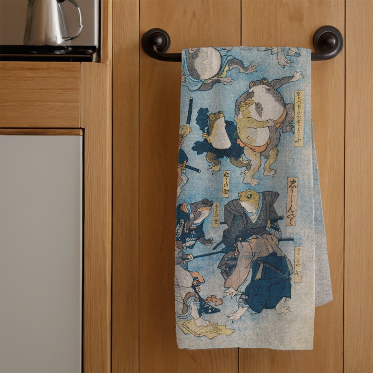 ścierka kuchenna lniana - żaby kabuki 50x70 cm