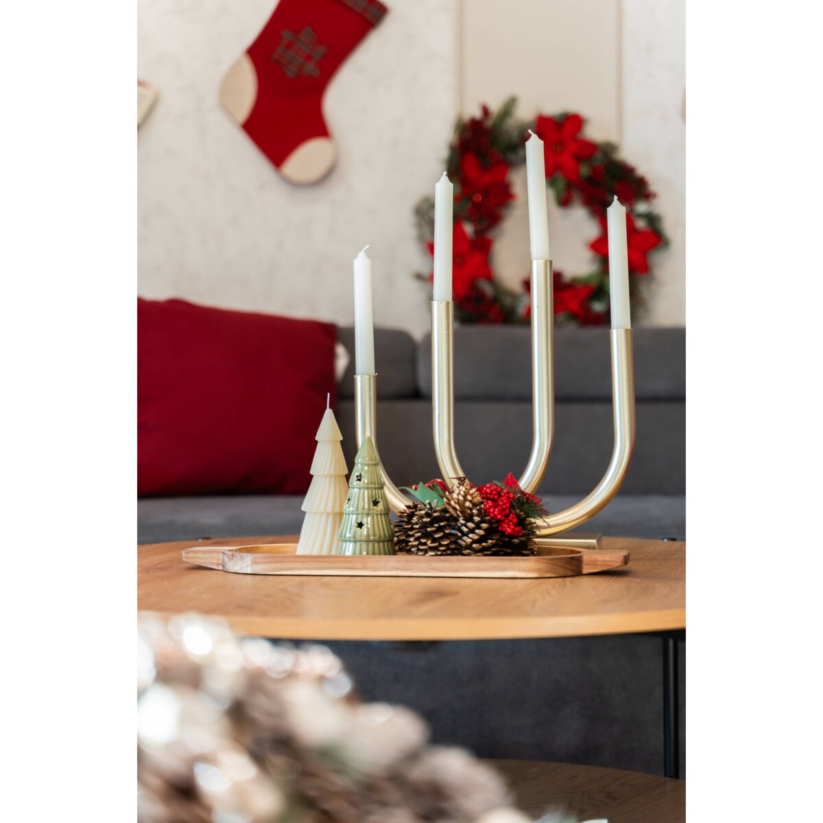 Złoty świecznik Tonis, metalowy, 33 x 34 cm