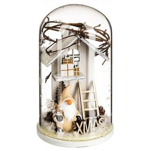 Dekoracja Z MIKOŁAJEM POD SZKLANYM KLOSZEM napis xmas