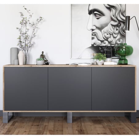 Komoda Loft Szafka RTV Industrialna Dąb Wotan Czarny MAT 168 cm