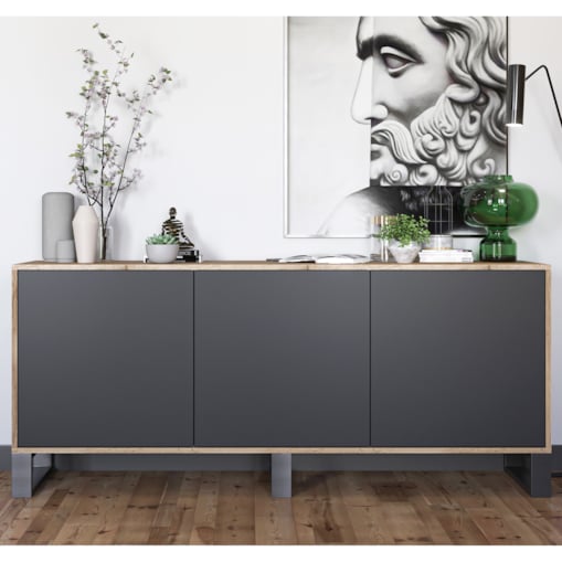 Komoda Loft Szafka RTV Industrialna Dąb Wotan Czarny MAT 168 cm