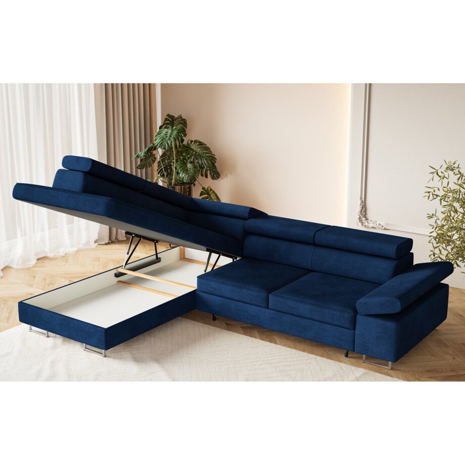 Narożnik ALEX z regulowanymi zagłówkami, lewostronny- granatowy