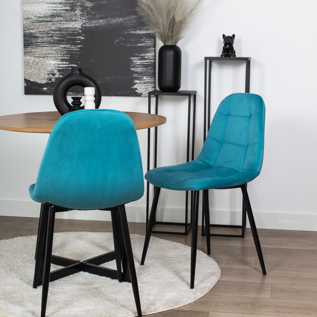 Krzesło tapicerowane welurowe do salonu pikowane nowoczesne turkusowe