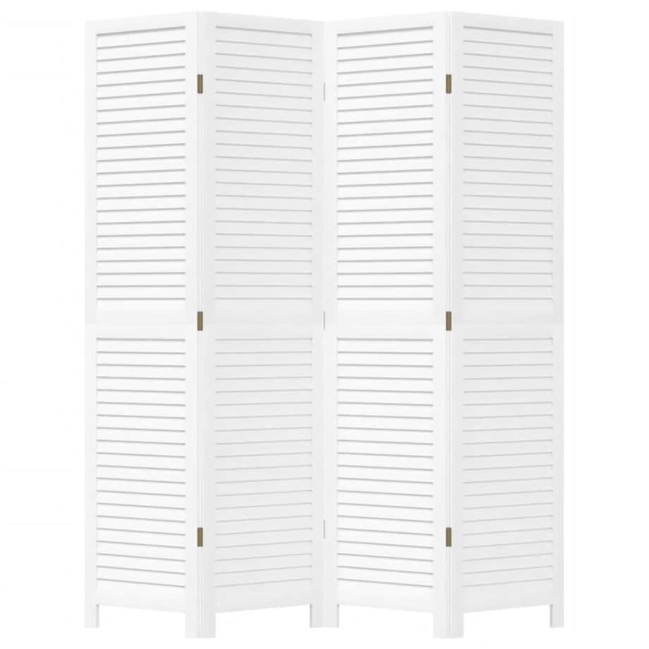 vidaXL Parawan pokojowy, 4-panelowy, biały, lite drewno paulowni