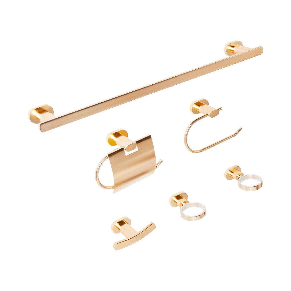 Zestaw akcesoriów toaletowych 6 elementów TOCOPILLA Z uchwytami i haczykami na ręczniki Złoty