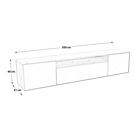 Szafka RTV MARCO 200 cm, wisząca pod telewizor, frezowane fronty- biała