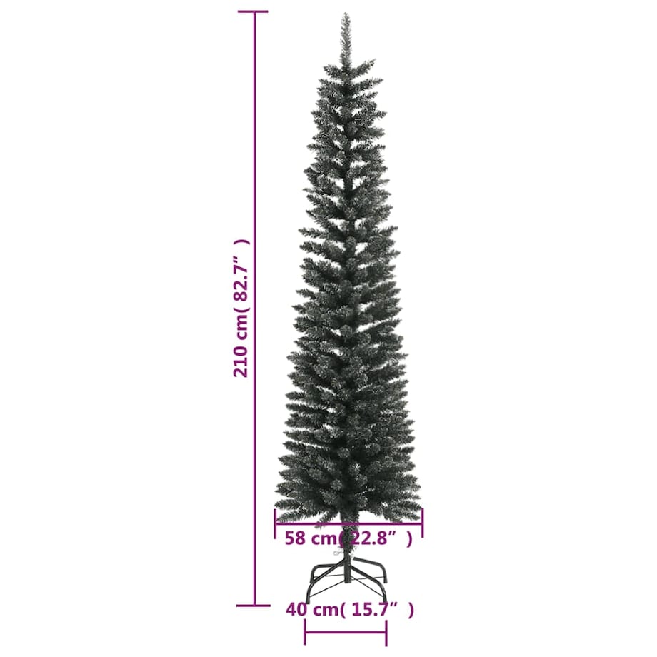 vidaXL Sztuczna, smukła choinka ze stojakiem, zielona, 210 cm, PVC