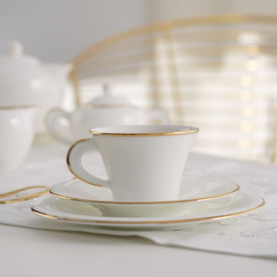 VILLA ITALIA Filiżanka do kawy herbaty porcelanowa 200 ml ze spodkiem NAOMI GOLD