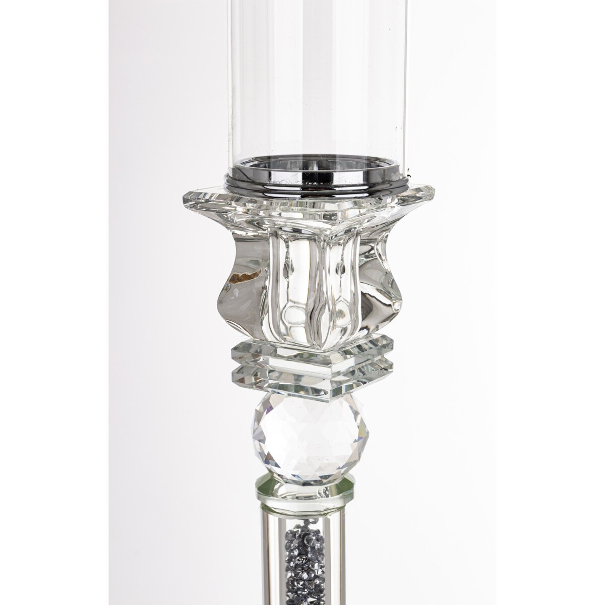 Świecznik szklany na 1 świecę z kloszem 90x9x9 cm RURKA srebrny