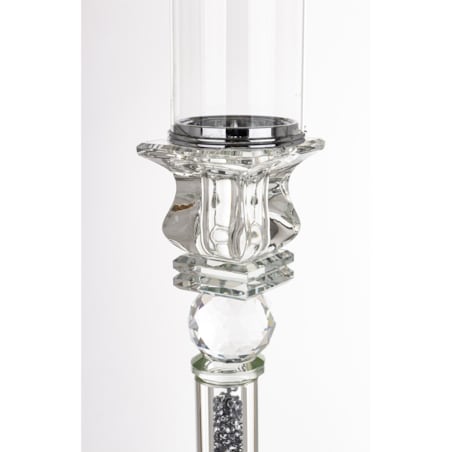 Świecznik szklany na 1 świecę z kloszem 90x9x9 cm RURKA srebrny